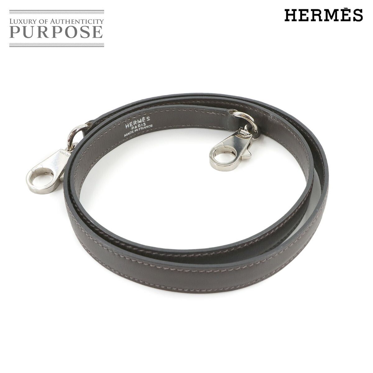 国内入手不可【HERMES】Silver金具 ショルダーストラップA-Strap HERMES エルメス ショルダーストラップ レザー ブラウン