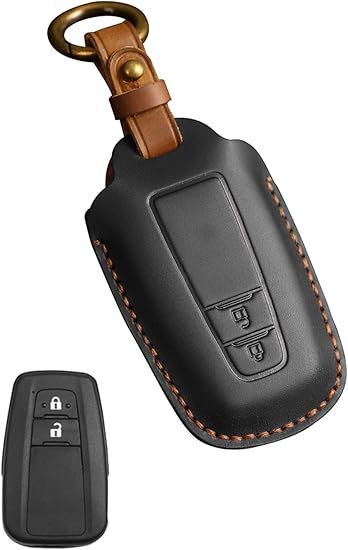 【在庫処分】Kinotaka トヨタ専用 本革製 スマートキーケース 新型RAV4 CH-R プリウス50系 カムリ クラウン 220系 ランドクルーザー プラド 150 後期 新型 カローラ キーカバー (ブラック(2ボタン))