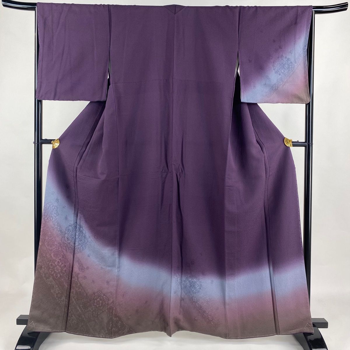 付下げ 身丈162cm 裄丈66.5cm M 袷 華文 草花 ぼかし 紫 正絹 美品 秀 