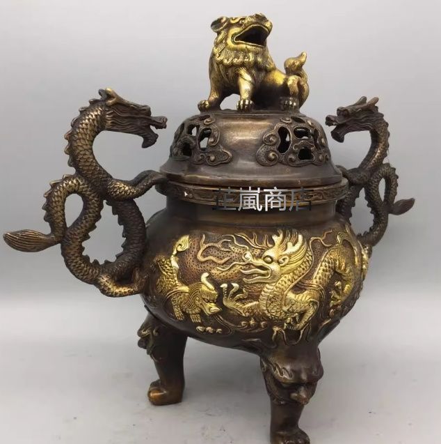 獅子蓋 双龍耳 香炉 書房 茶道 工芸品 装飾品 美術品 置物 獅子蓋 双龍耳 香炉 書房 茶道 工芸品 装飾品 美術品 置物