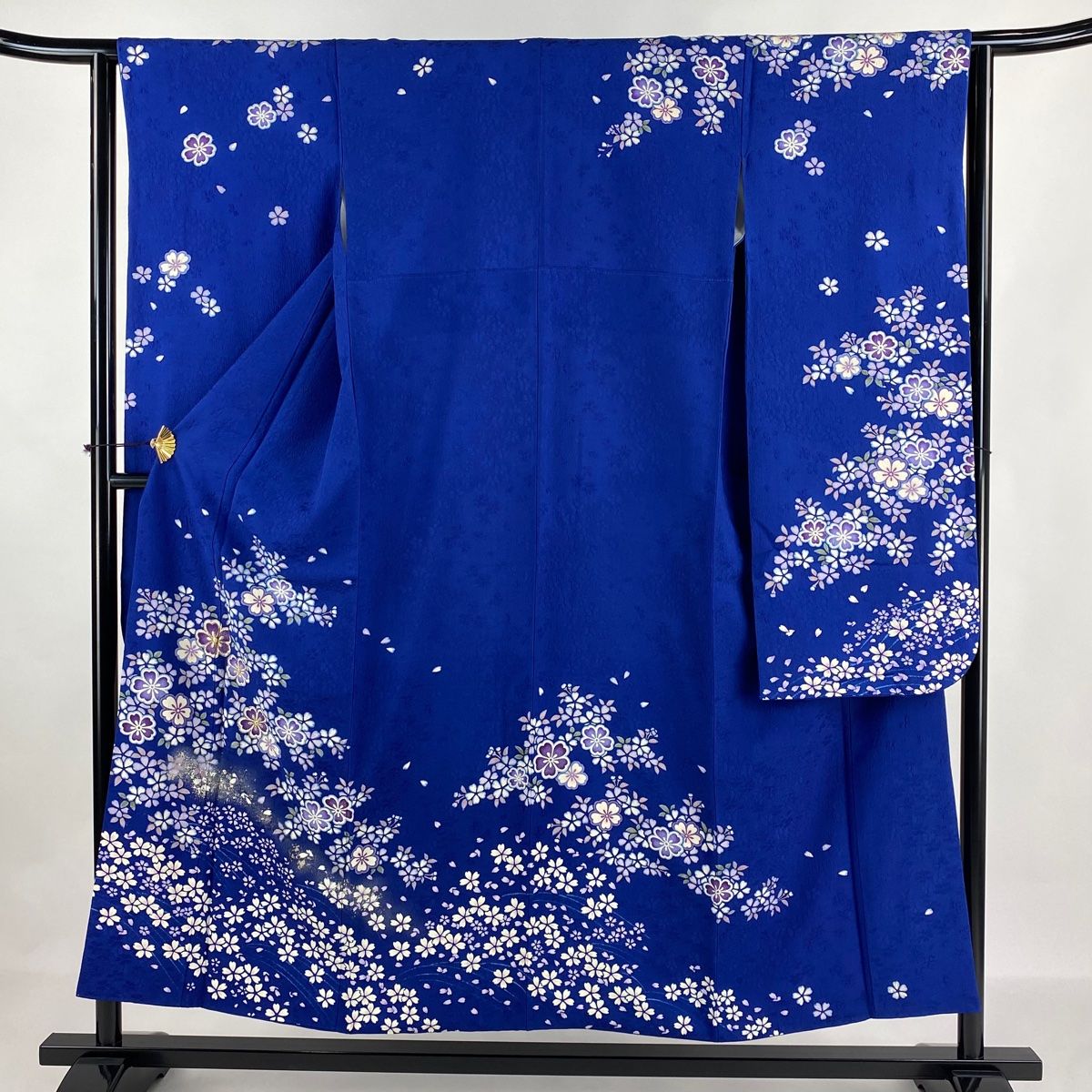 振袖 身丈153cm 裄丈63cm S 袷 やまと 桜 波 箔 金彩 青 正絹 名品
