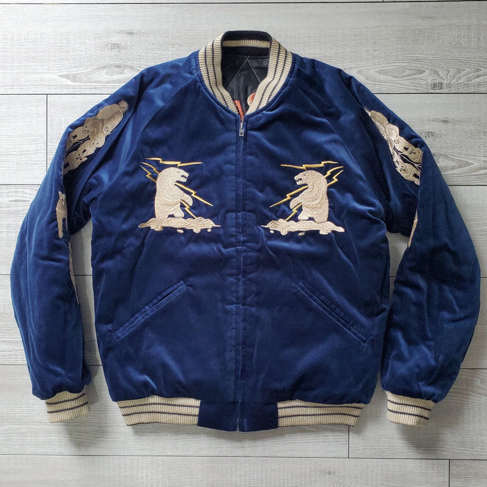 スカジャン 黒 別珍 サテン 虎 龍 リバーシブル 野暮った 