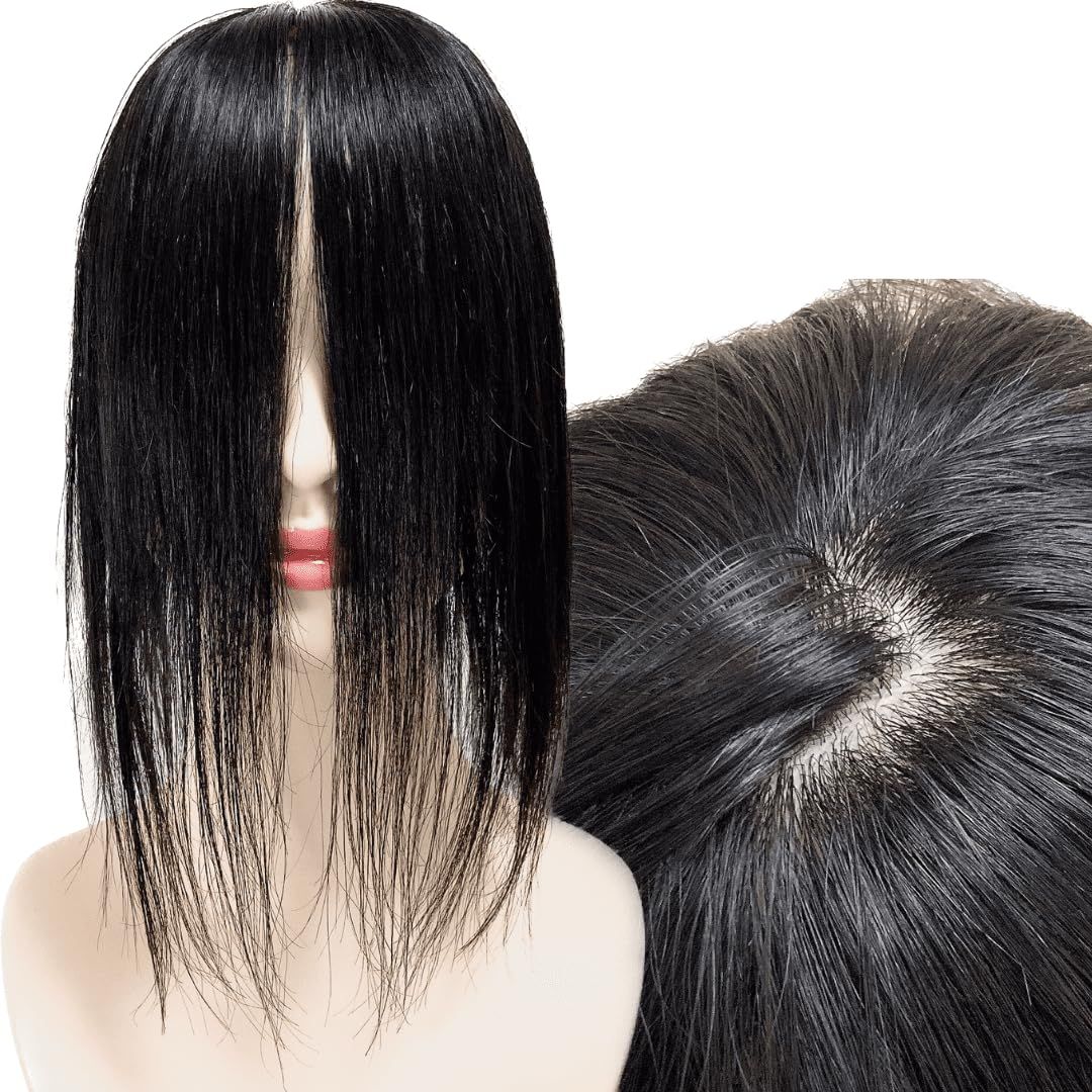 Luce brillare 部分ウィッグ 前髪未カット センター分け 真ん中分け ヘアピース ポイントウィッグ 女性 レディース 人毛 かつら 分け目自由自在 トップピース トップカバー トップウィッグ ナチュラルブラック 9×14cm S