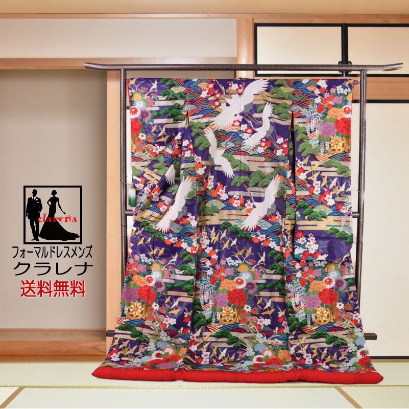 紫 鶴 波 花車 エ霞 正絹 色打掛(cl_kimono2363) - メルカリShops