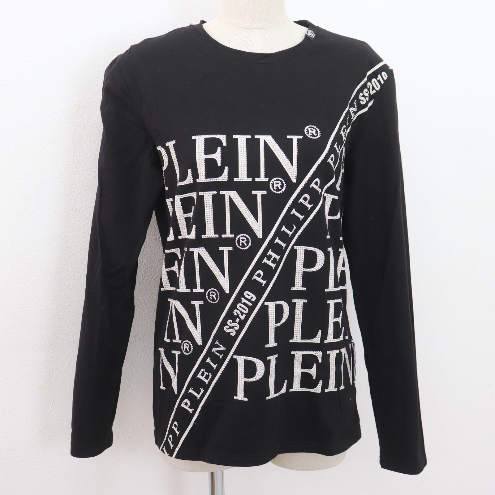 e15193 フィリッププレイン Tシャツ 長袖 ラインストーン クルーネック 