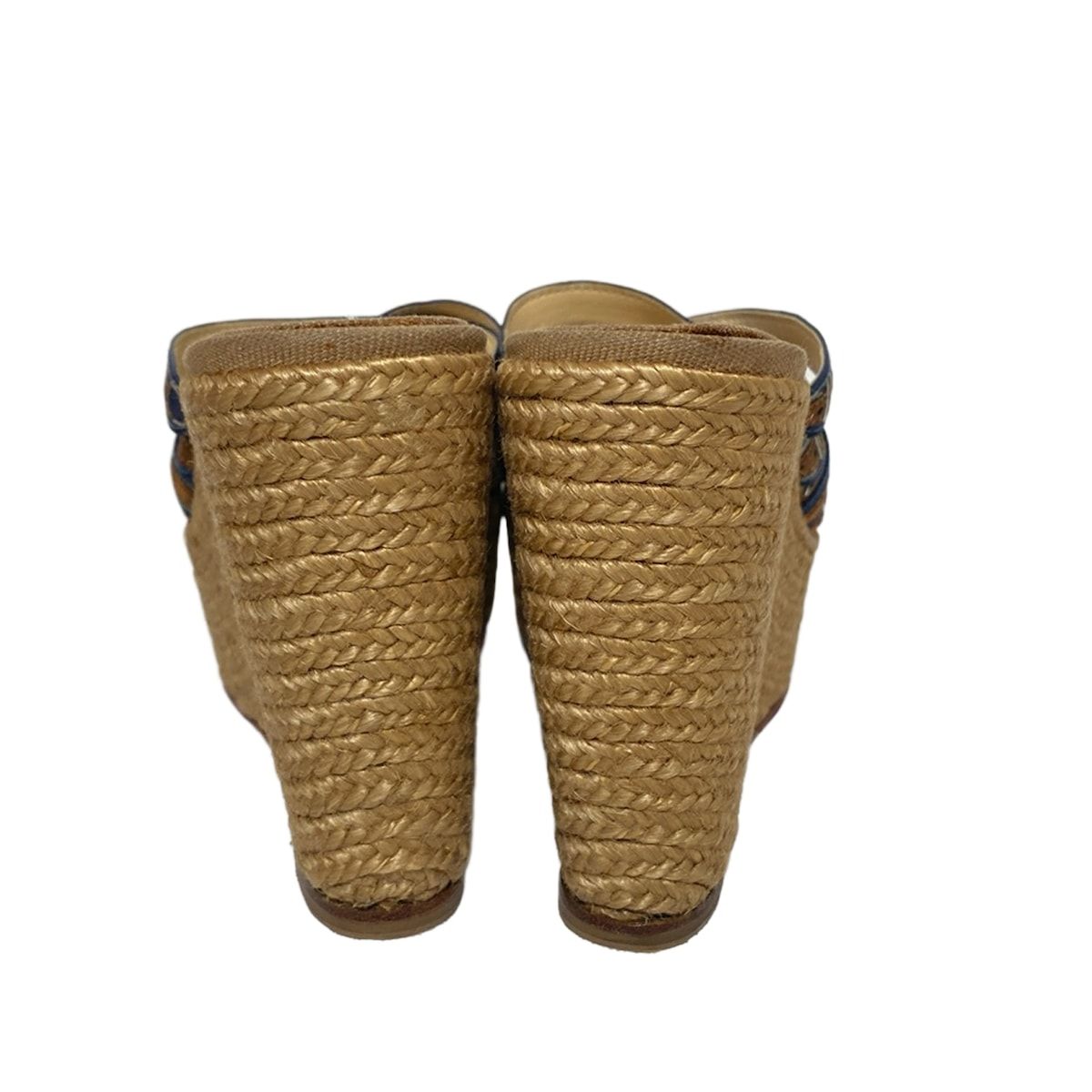  クリスチャンルブタン ミュール 36 レディース - ブラウン×ダークネイビー×グレー 刺繍 エスパドリーユ ウェッジソール ミュール サンダル ミュール