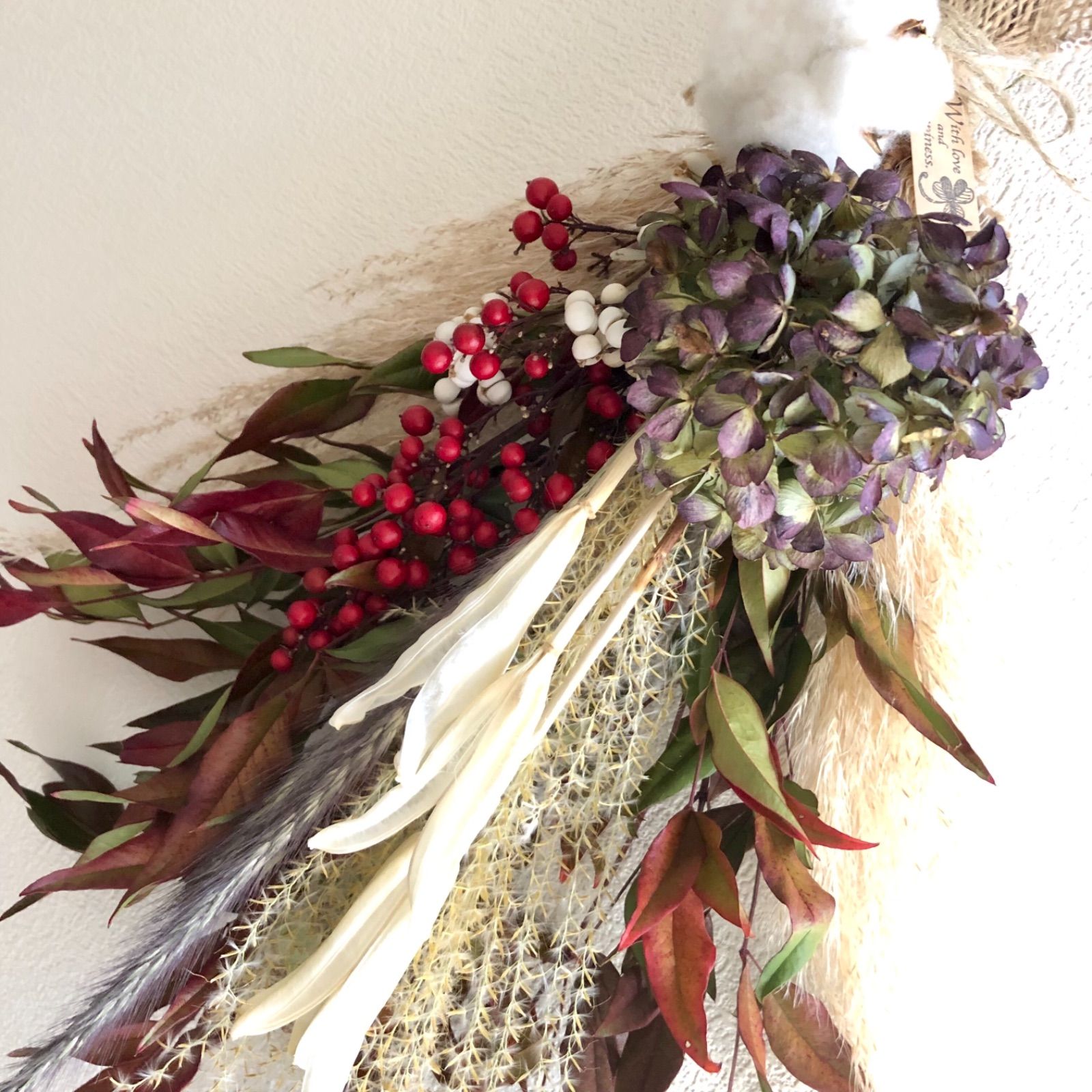 ◇和モダン◇ 大きめスワッグ 紫陽花 パンパスグラス ブーケ ドライ