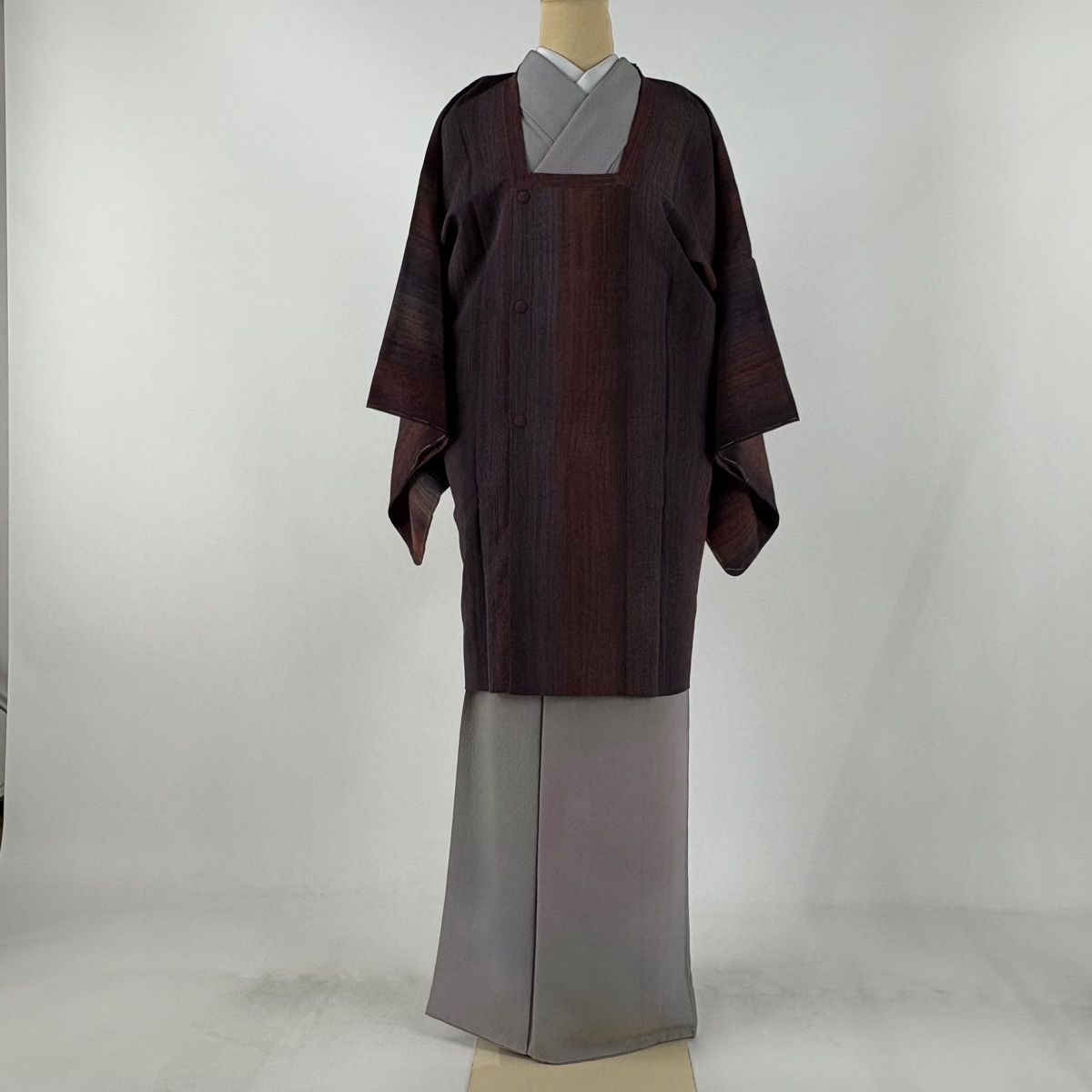 道行 身丈87cm 裄丈65cm M 和装コート 角衿 縞 赤紫 正絹 秀品