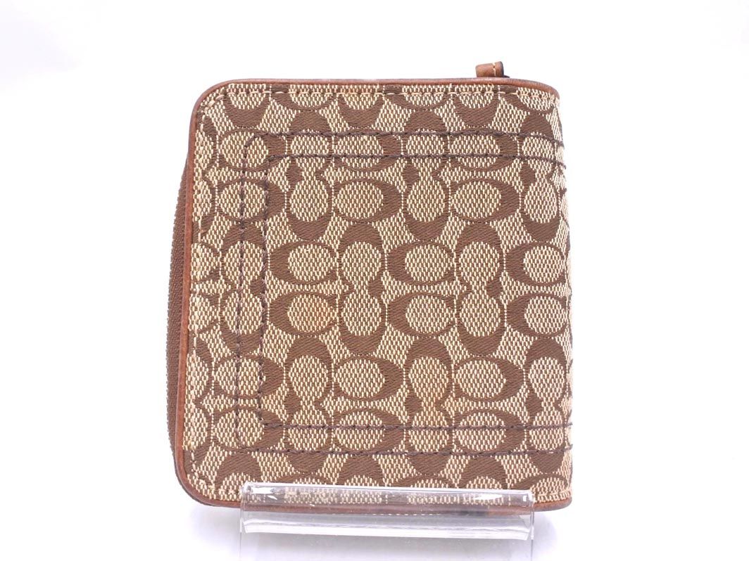COACH コーチ シグネチャー 二つ折り 財布 茶xベージュ