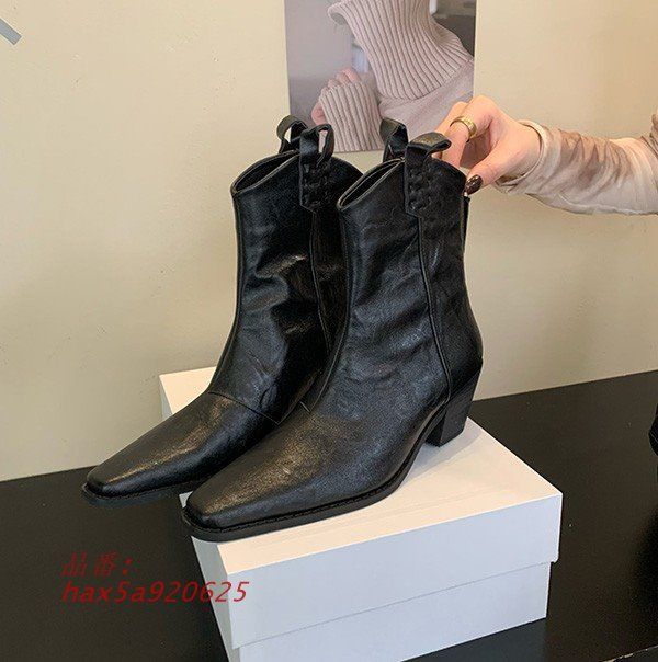 ショートブーツ ウエスタン レディース シンプル 疲れない チャンキーヒール防寒 黒 22.5 ベージュ 秋 ブラウン 24.0 太ヒール 歩きやすい 靴 春 23.5 23.0 hax5a920625 KIN-KAAI_COM