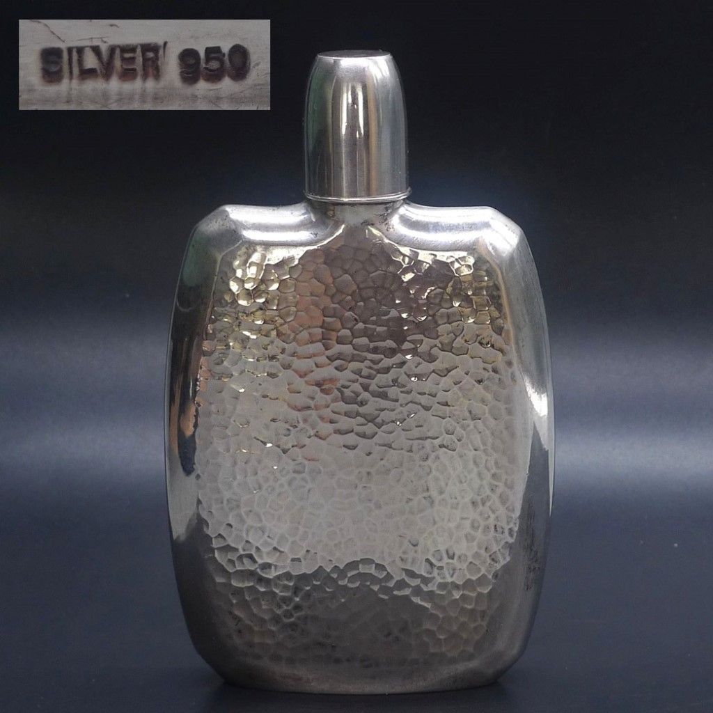 スキットル純銀950 銀製 SILVER950 鎚目 本銀無垢造 ウィスキー スキットル純銀950 銀製 SILVER950 鎚目 本銀無垢造 ウィスキー