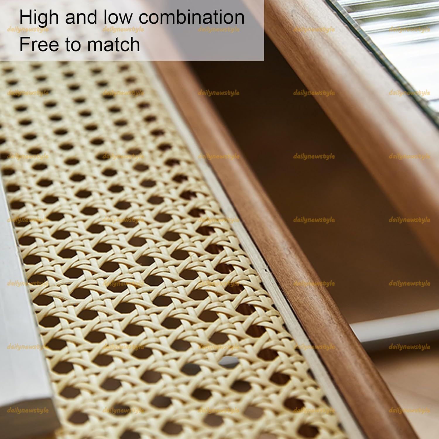 ラタン編みとガラスのテーブルトップ ローテーブル