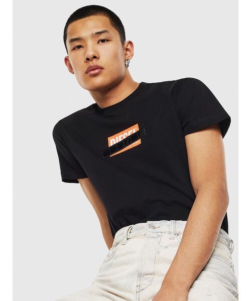 DIESEL Tシャツ SEEB BASU T-DIEGO-S7 クルーネック 半袖 カットソー ロゴT ボックスロゴ コットン 900 ブラック  XLサイズ ディーゼル