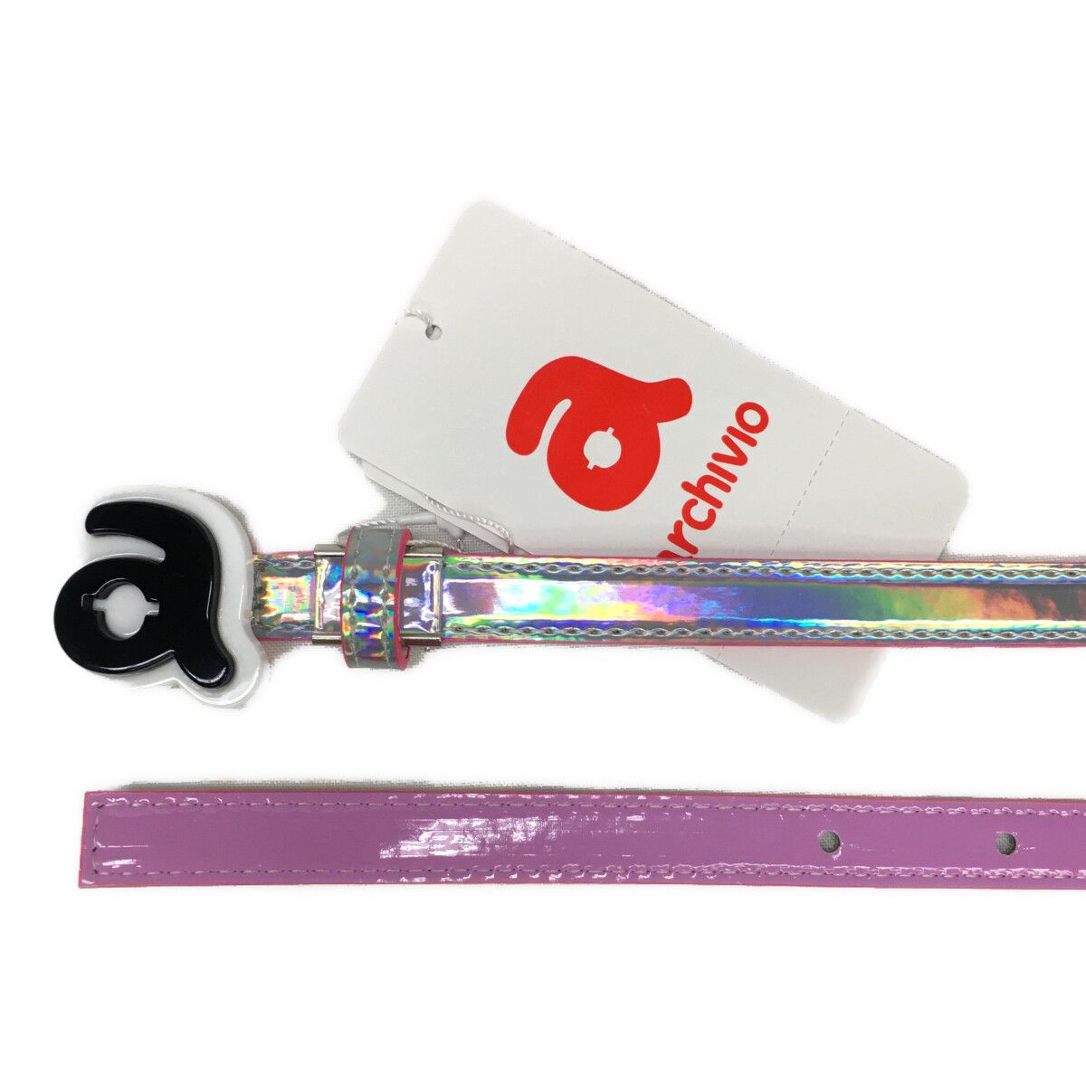 アルチビオ archivio ベルト オーロラ&ピンク 細ベルト ロゴバックル リバーシブル