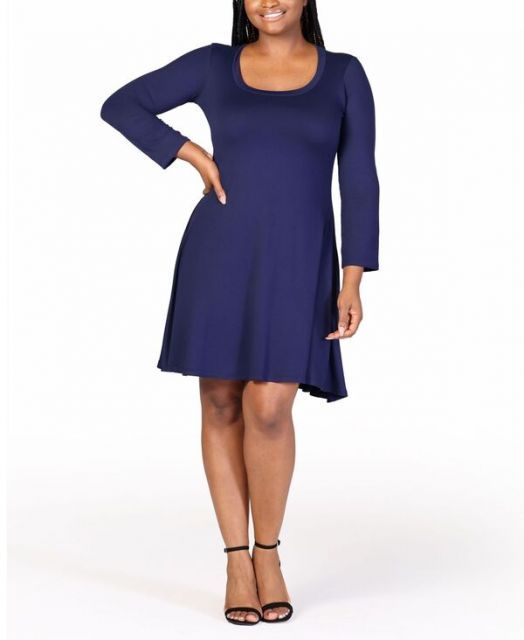 送料無料 24セブンコンフォート レディース ワンピース トップス Plus Size Flared Dress Navy