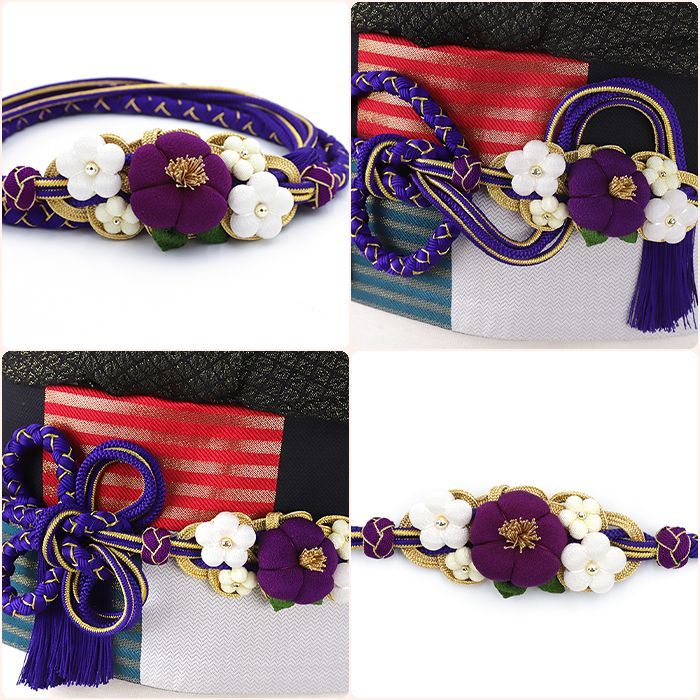 新品』ちりめん細工お花の飾り付き手組帯締め つまみ細工 かわいい小花 