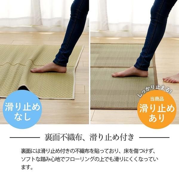 い草ラグ 花ござ カーペット 格子柄 ナチュラル シンプル 和室 洋室 裏不織布滑り止め 滑りにくい 抗菌防臭 消臭 本間6畳(約286×382cm) レイクブルー