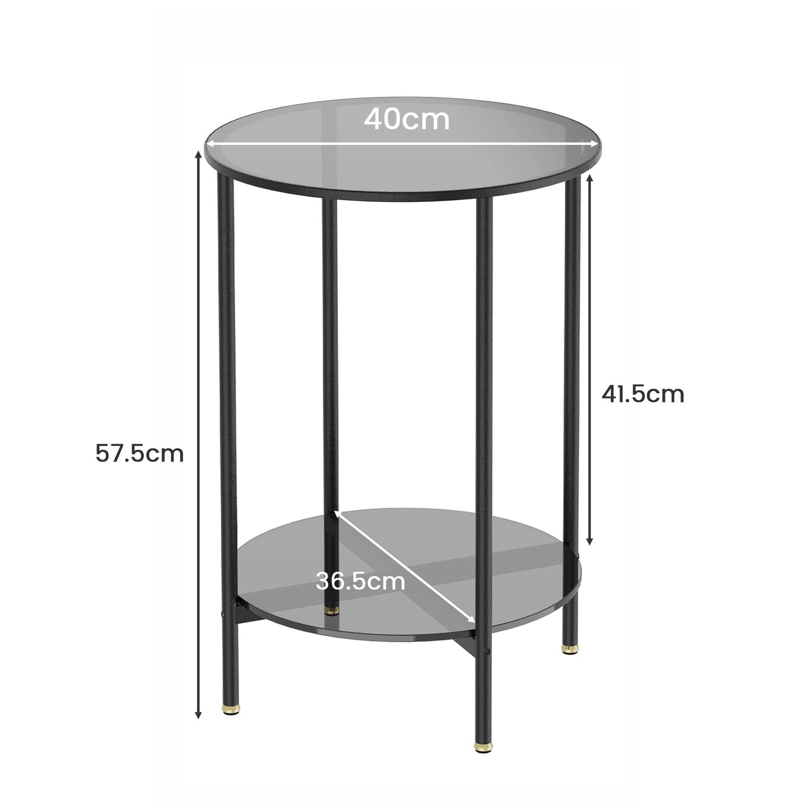 Artloge サイドテーブル 丸 ガラス ベッドサイドテーブル ナイトテーブル 2段 ベッド横 ソファ横 幅40×奥行40×高さ57.5㎝ ミニテーブル 丸型 おしゃれ