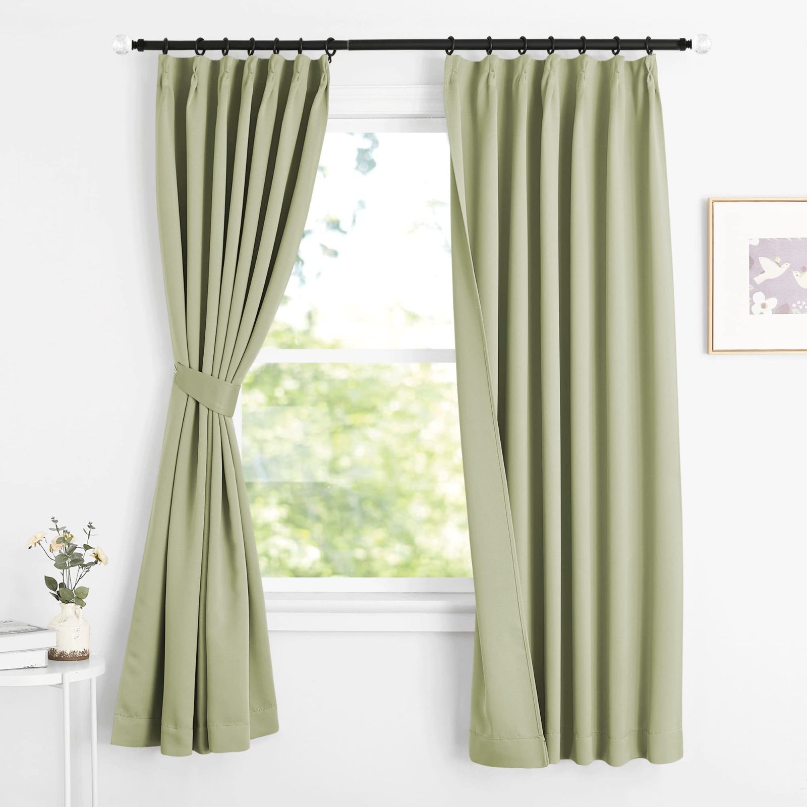 L 178.00cm x W 100.00cm_ライトグリーン NICETOWN カーテン 遮光 1級