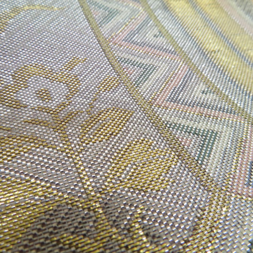 袋帯 佐賀錦 野々村織物 亀甲に鳥文 金糸銀糸 多色 正絹 仕立て上がり