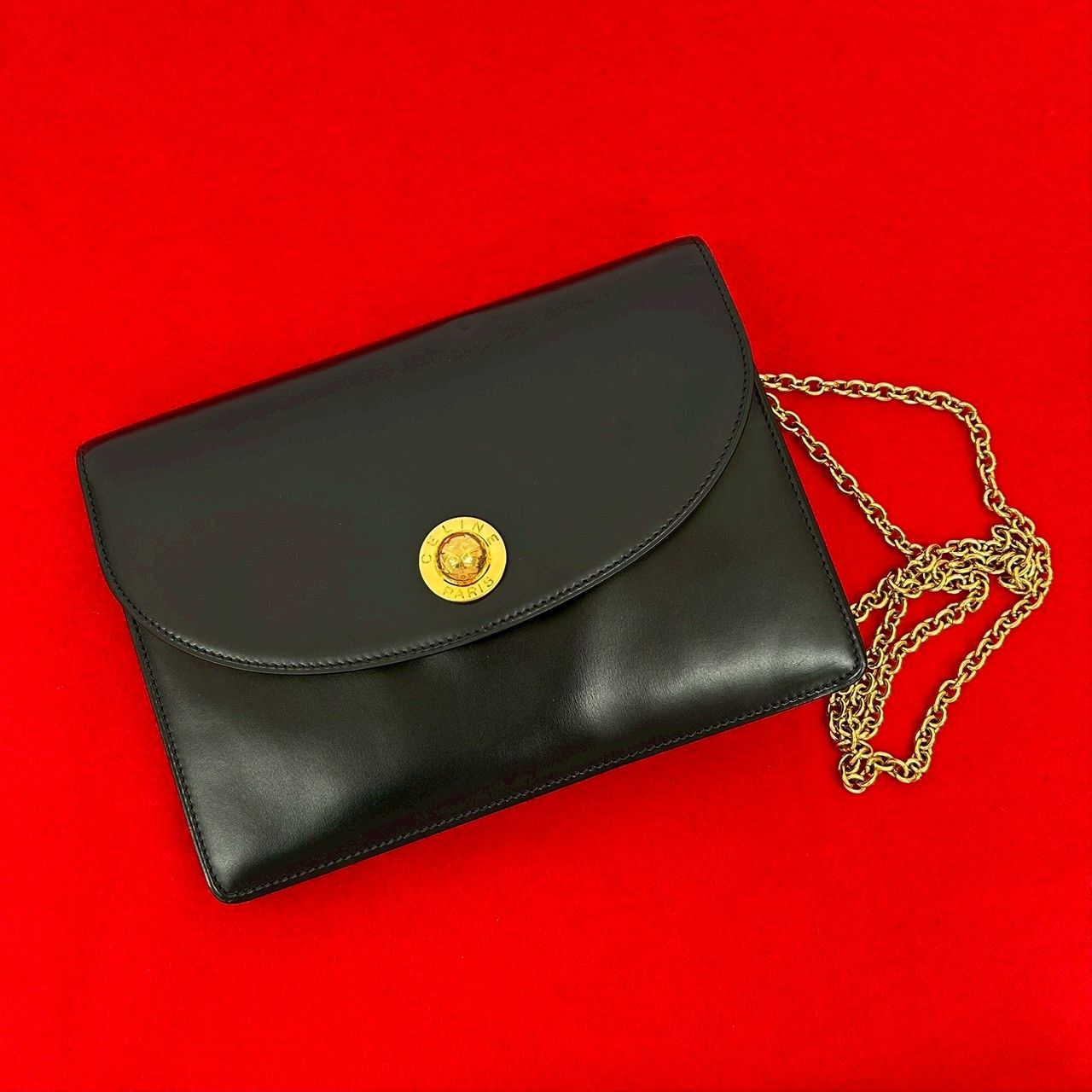 極 美品 CELINE セリーヌ ヴィンテージ スターボール ロゴ 金具 カーフ