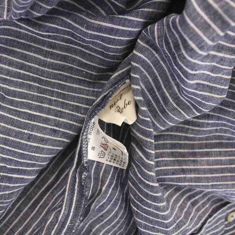 ネストローブ nest Robe バンドカラー ロング シャツ ストライプ