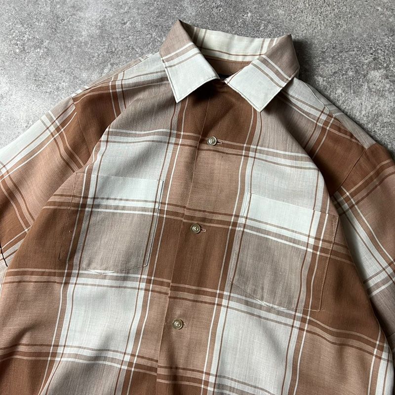 60s 70s VAN HEUSEN チェック 半袖 オープンカラー シャツ M / 60年代