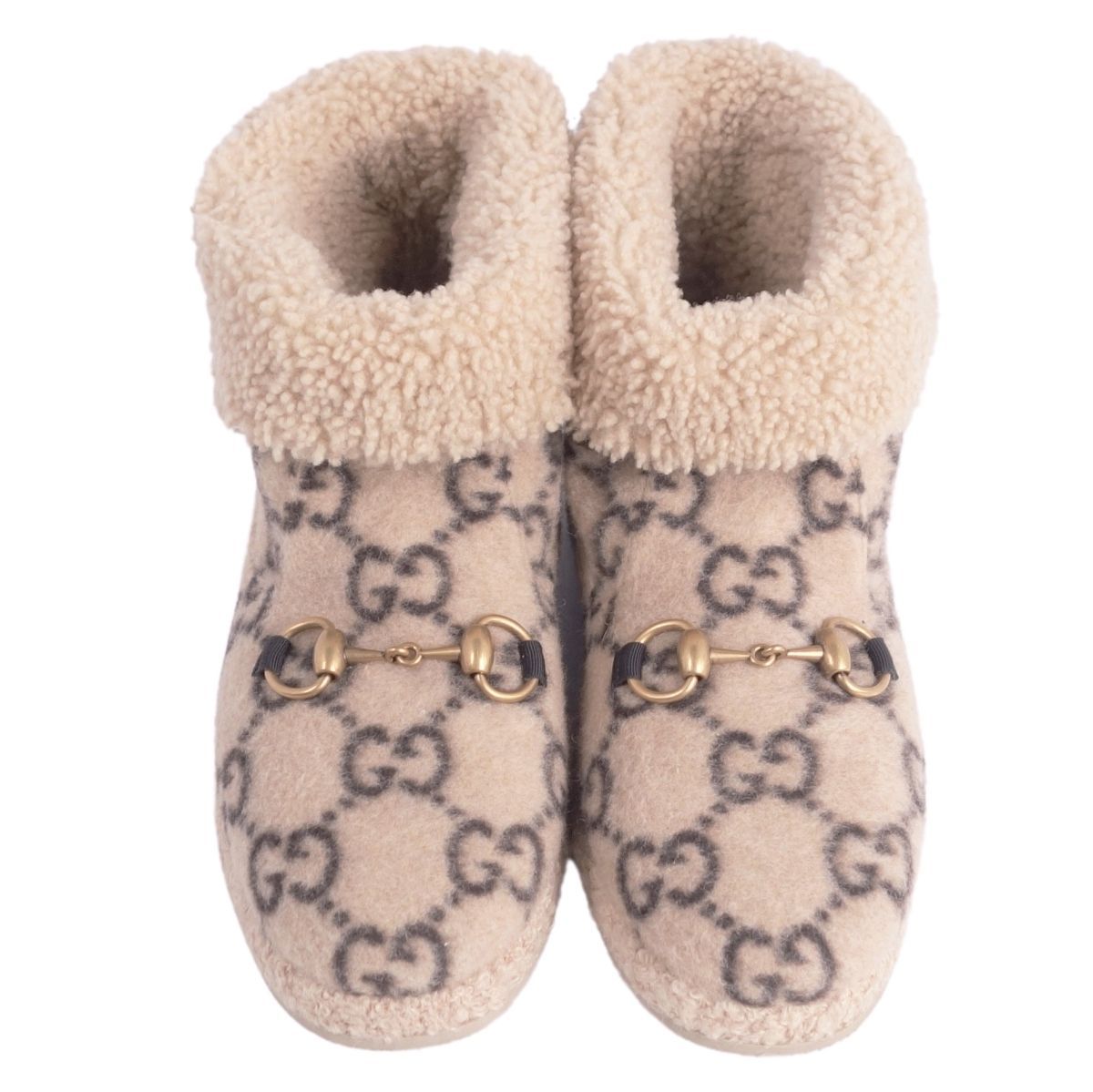 未使用 グッチ GUCCI ブーツ ショートブーツ ムートン ホースビット GG