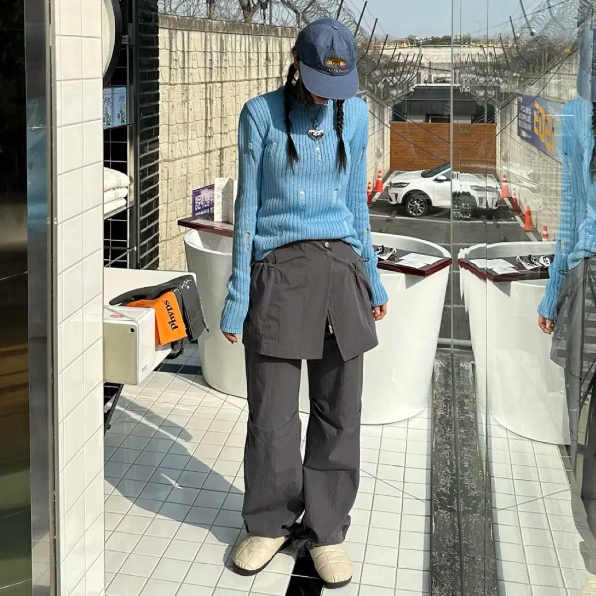 M ムーブメント シャーリング スカート パンツ set チャコール