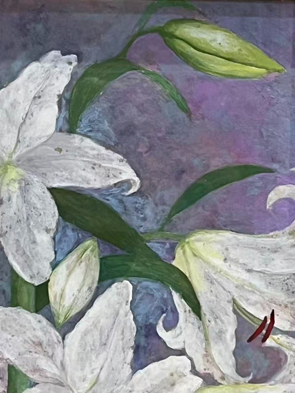 額 百合 やす子作 油画 額装 額入り 美術 芸術 壁掛け飾り 絵画 額入り