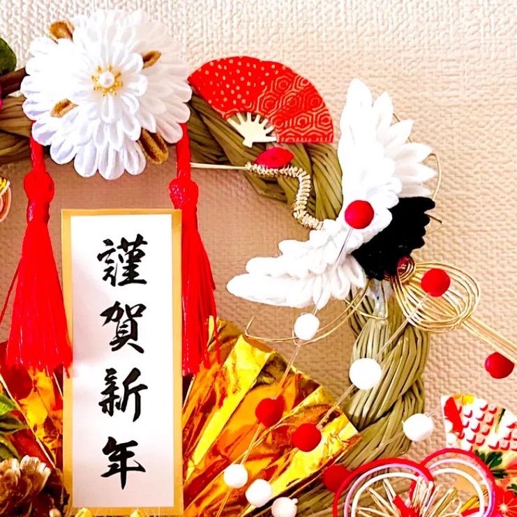 2024 辰年 干支 正月 しめ縄 リース つまみ細工 鶴 亀 タツ ダルマ