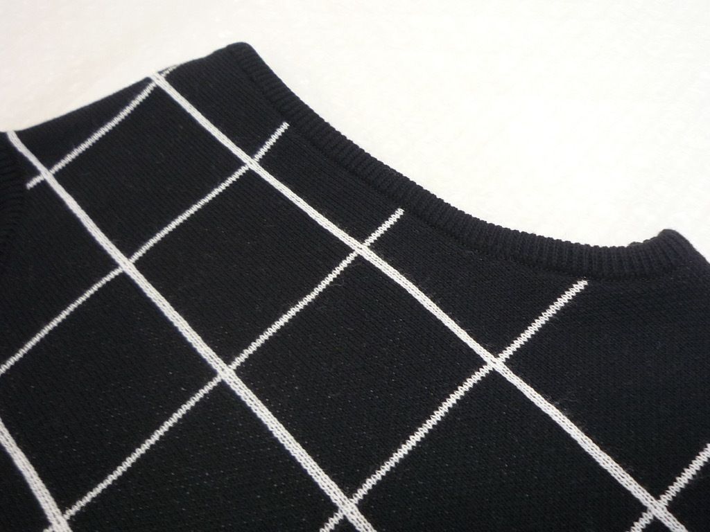 ちゃむちさま専用の　vintage courreges サマーニット 希少】 Courreges ニット 半袖 チェック サマーニット 黒