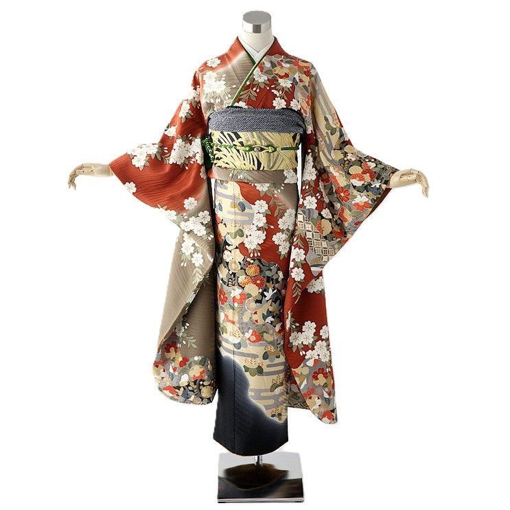 振袖 身長150-165cm 茶 br-003