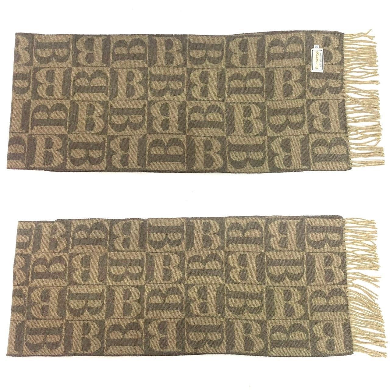 BURBERRY LONDON マフラー　カシミヤ100% Bロゴ　総柄　茶 バーバリーズ カシミヤ100%マフラー Bロゴ総柄 茶色