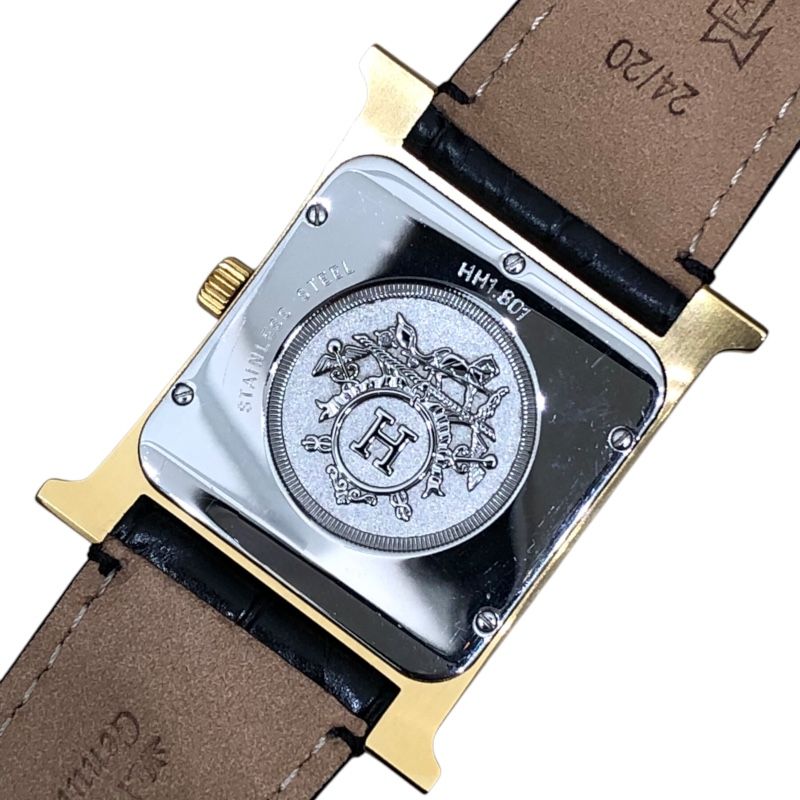 T536 エルメス Hウォッチ HH1.201 ゴールド クォーツ エルメス HERMES