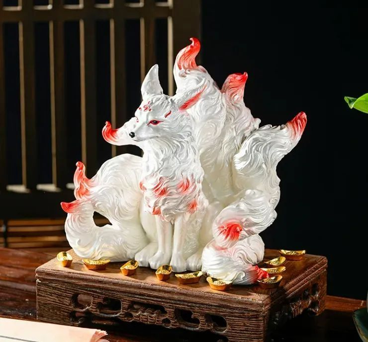 九尾狐仙 霊狐 装飾品 工芸品 美術品 置物 新品】九尾狐 置物 霊狐 招財 小狐狸 仙狐 佛堂 神像 装飾品
