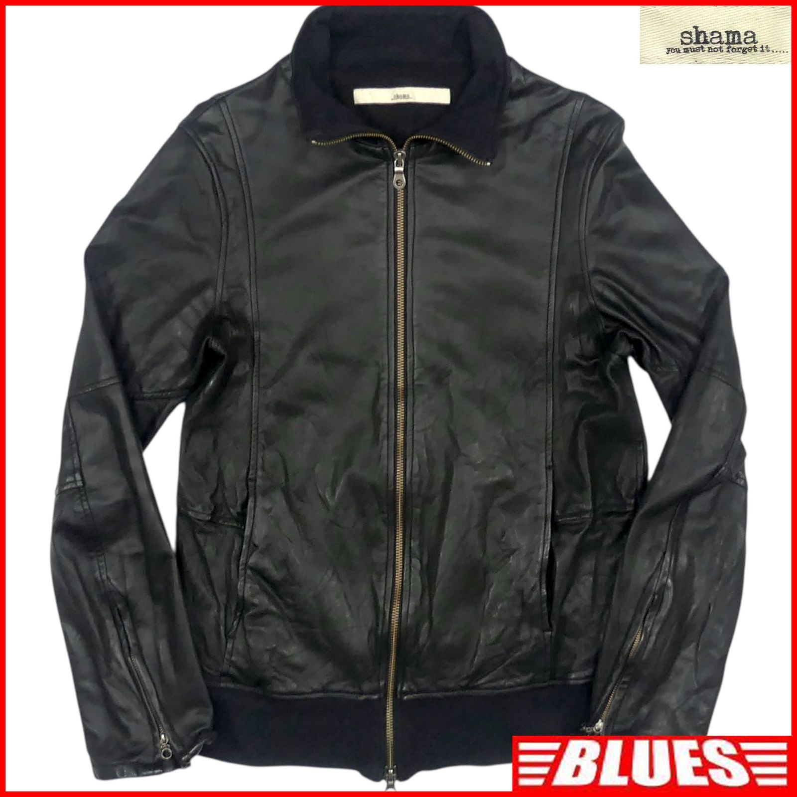 shama シャマ レザージャケット 紺 ネイビー shama シャマ レザー