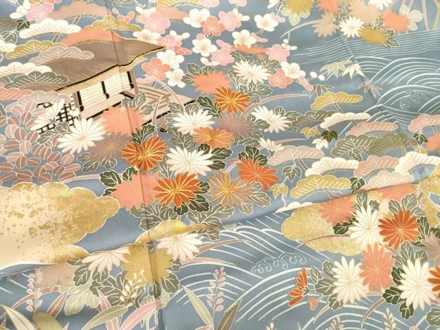 ［2891］訪問着 美品 菊枝花文様 駒刺繍 金彩 正絹 着物 袷 2891］訪問着 美品 菊枝花文様 駒刺繍 金彩 正絹 着物 袷