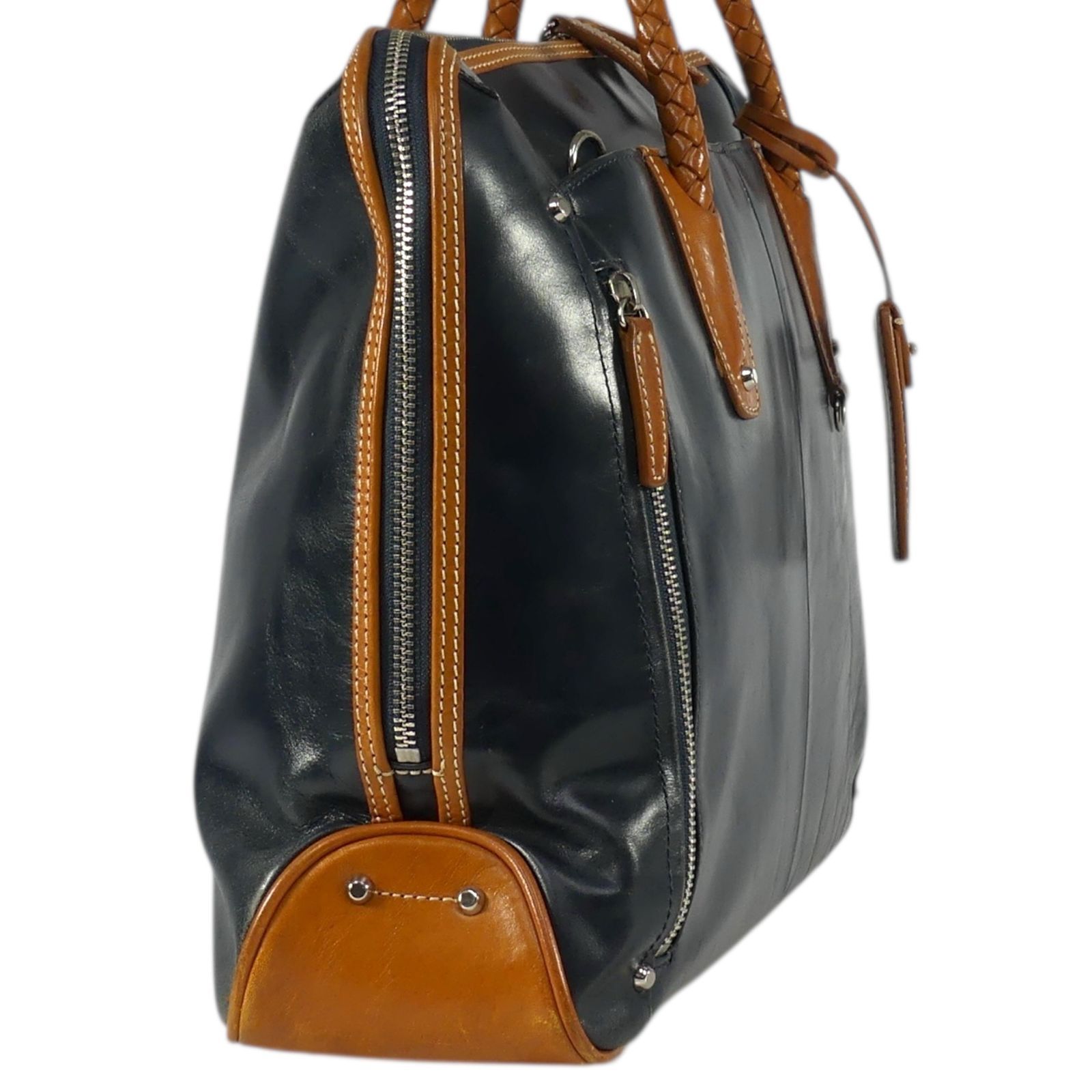 中古 キーファーノイ　ビジネスバッグ　2way A4可　レザー本革 ネイビー 茶 Kiefer neu キーファーノイ 2WAY ビジネスバッグ 本革 ブリーフ