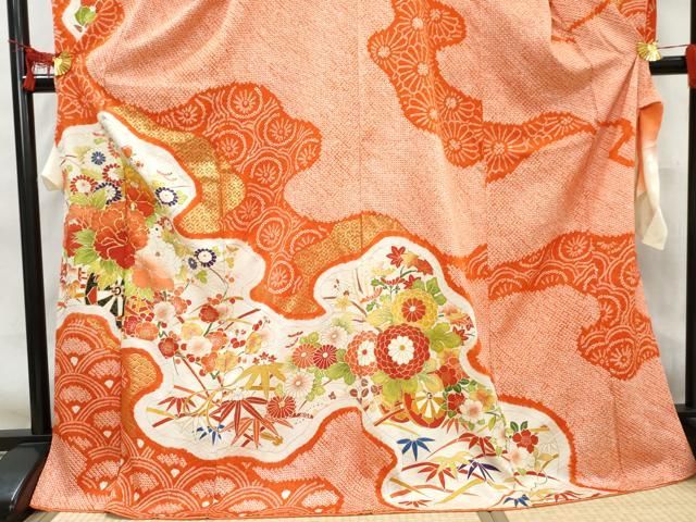 平和屋着物□豪華振袖 仮絵羽 駒刺繍 絞り 花車文 逸品 未使用