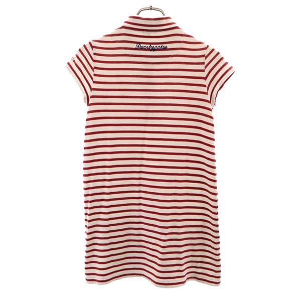 【パーリーゲイツ】美品 ワンピース シアサッカー メゾンロゴ レッド 0サイズ パーリーゲイツ】美品 ワンピース シアサッカー メゾンロゴ