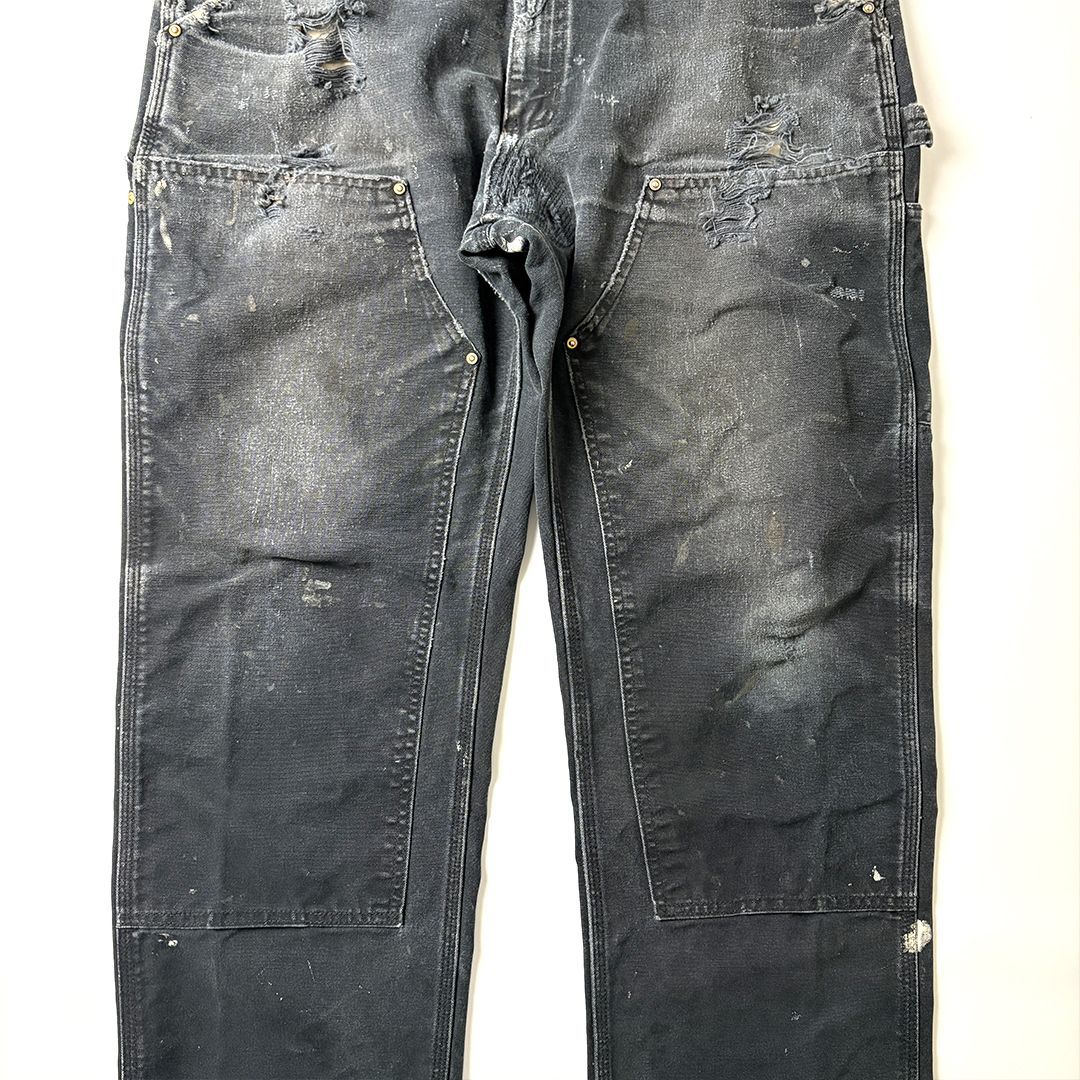 carhartt ダブルニー W34 L32 ブラック 鬼フェード ボロ 希少 USA製 ブラック ダブルニー【CARHARTT カーハート 黒