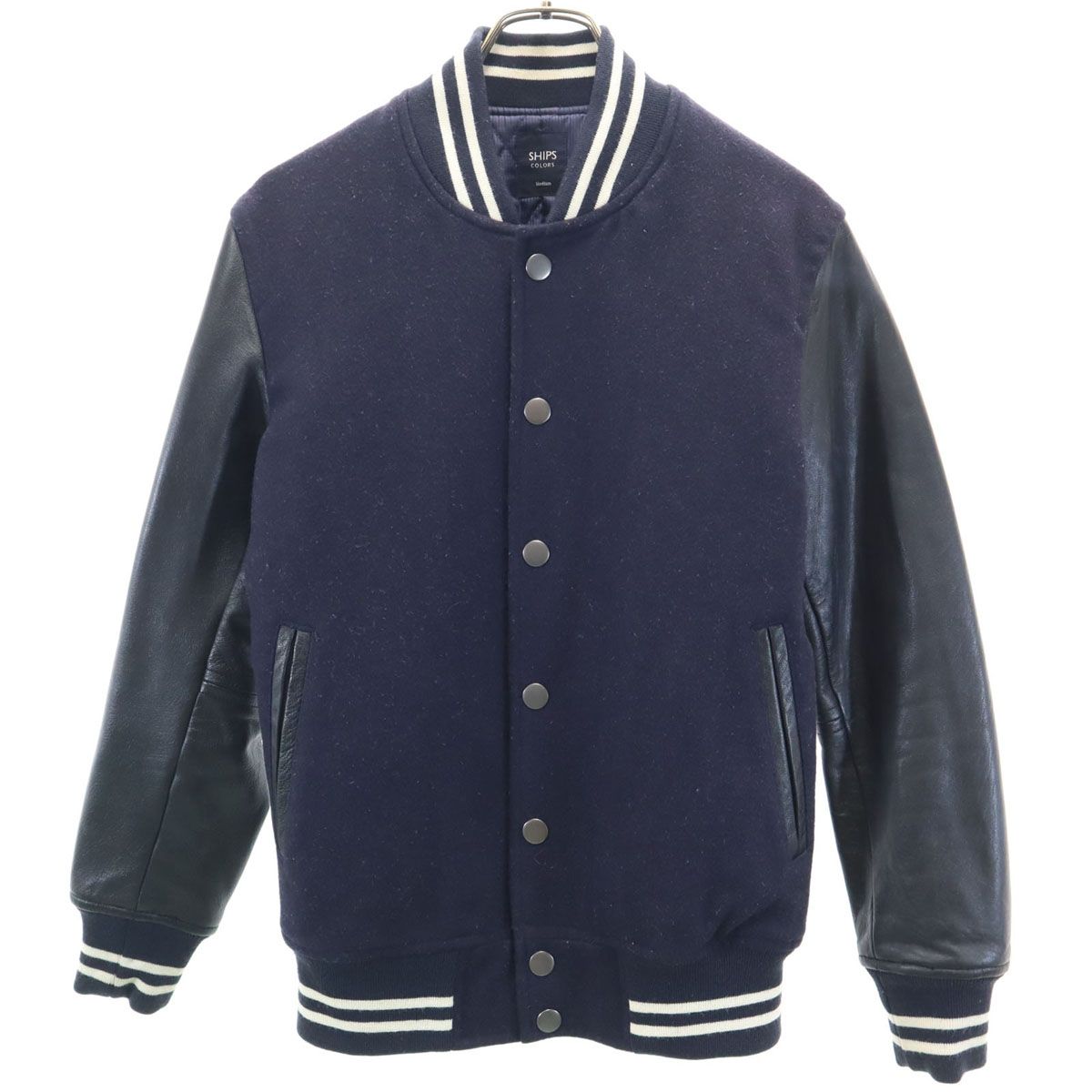SHIPS シップス ウールブレンド スタジャン M ネイビー×ブラック 