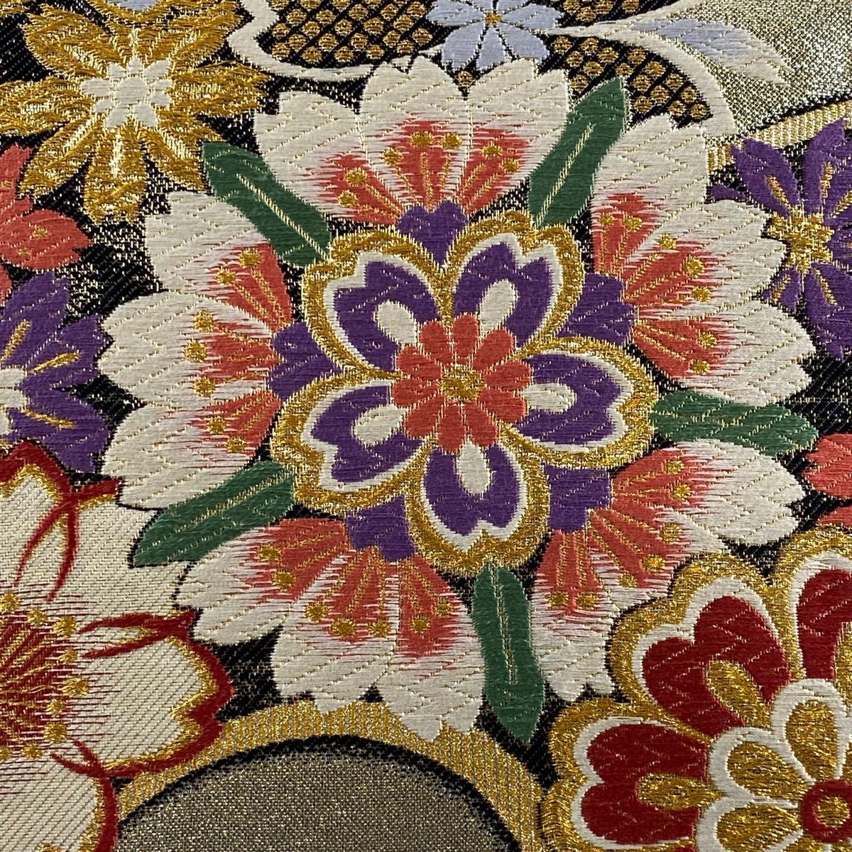 袋帯 六通 扇 松 菊 紅葉 牡丹 流水 唐織 刺繍 袋帯 六通 扇 松 菊 紅葉 牡丹 流水 唐織 刺繍 着物・浴衣