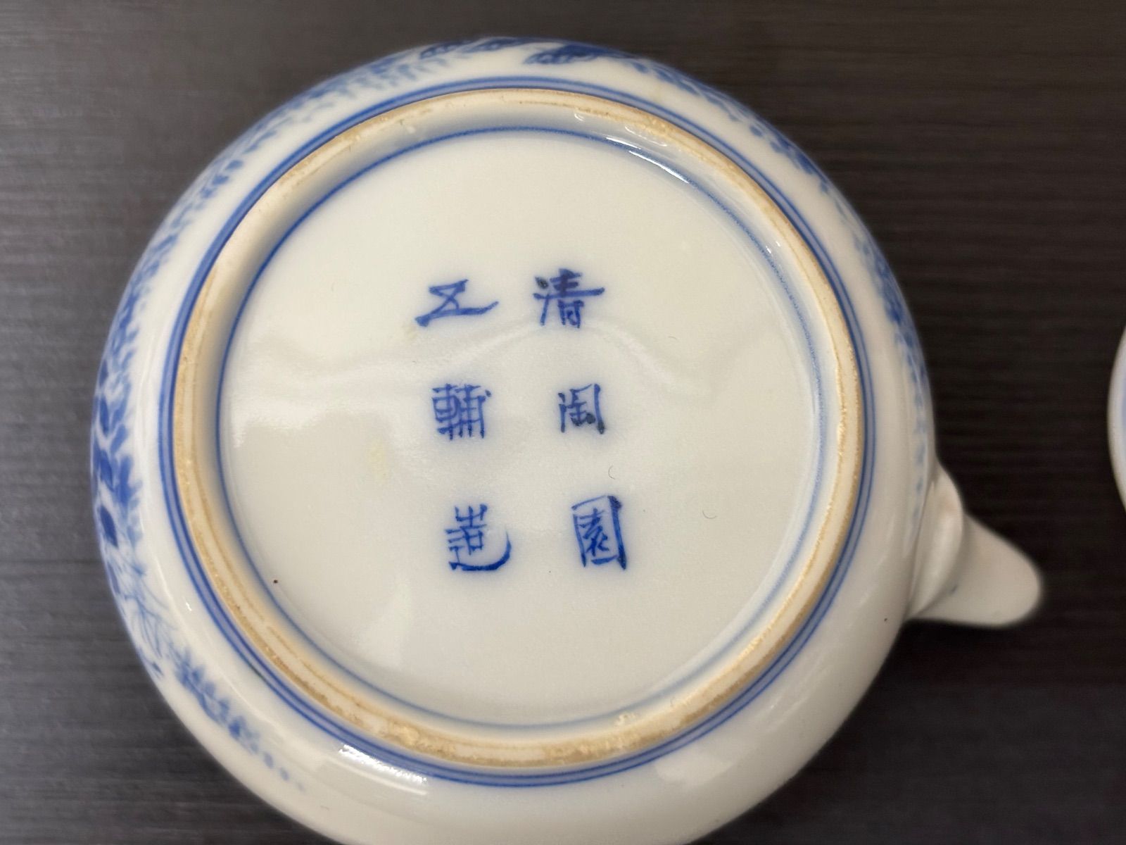 送料無料　明治期美濃焼の名工　加藤五輔造染付細密画牡丹之図茶器 市之倉 名工 加藤五輔作 清陶園 染付兎文 急須 明治時代 美濃焼