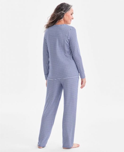 チャータークラブ レディース ナイトウェア アンダーウェア Women s 2-Pc. Printed Long-Sleeve Packaged Pajamas Set Printed Blue Gingham Check