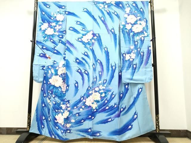 振袖 正絹 華やかなデザイン 孔雀の羽 着物 U-4465 振袖 正絹 華やかなデザイン 孔雀の羽 着物 U-4465 振袖 正絹