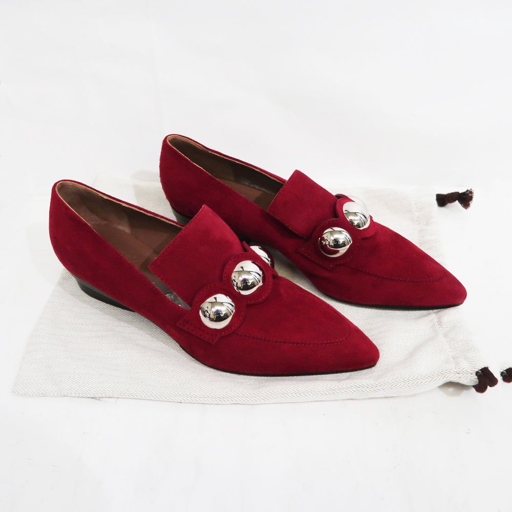 エルメスパンプス37(未使用) 名東】【HERMES】エルメス スタッズ パンプス 37 赤系 スウェード