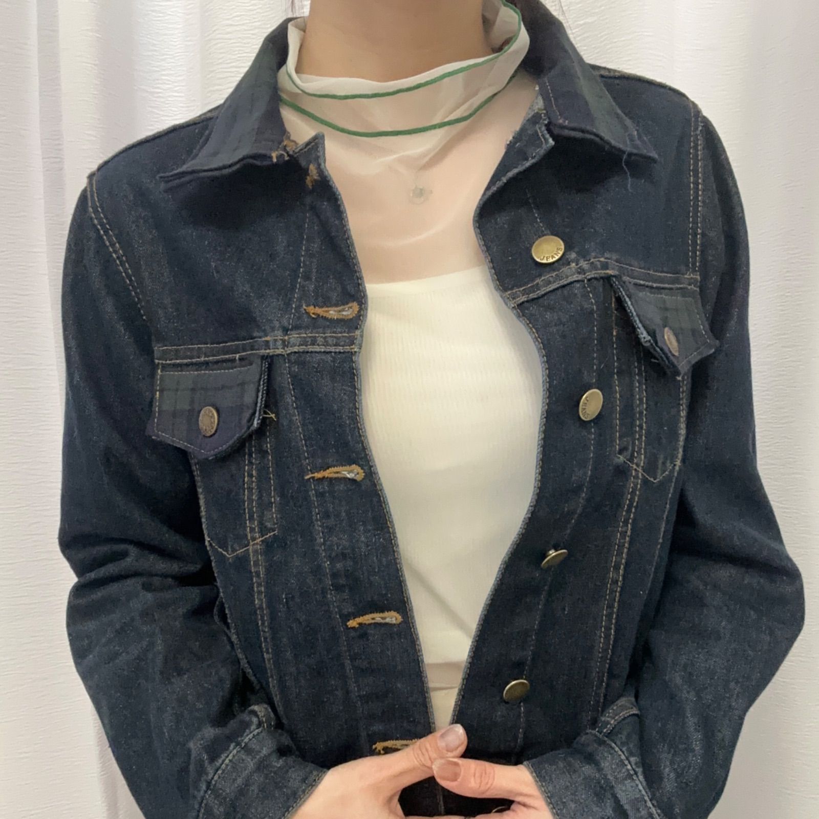 バックリボンチェックデニムジャケット