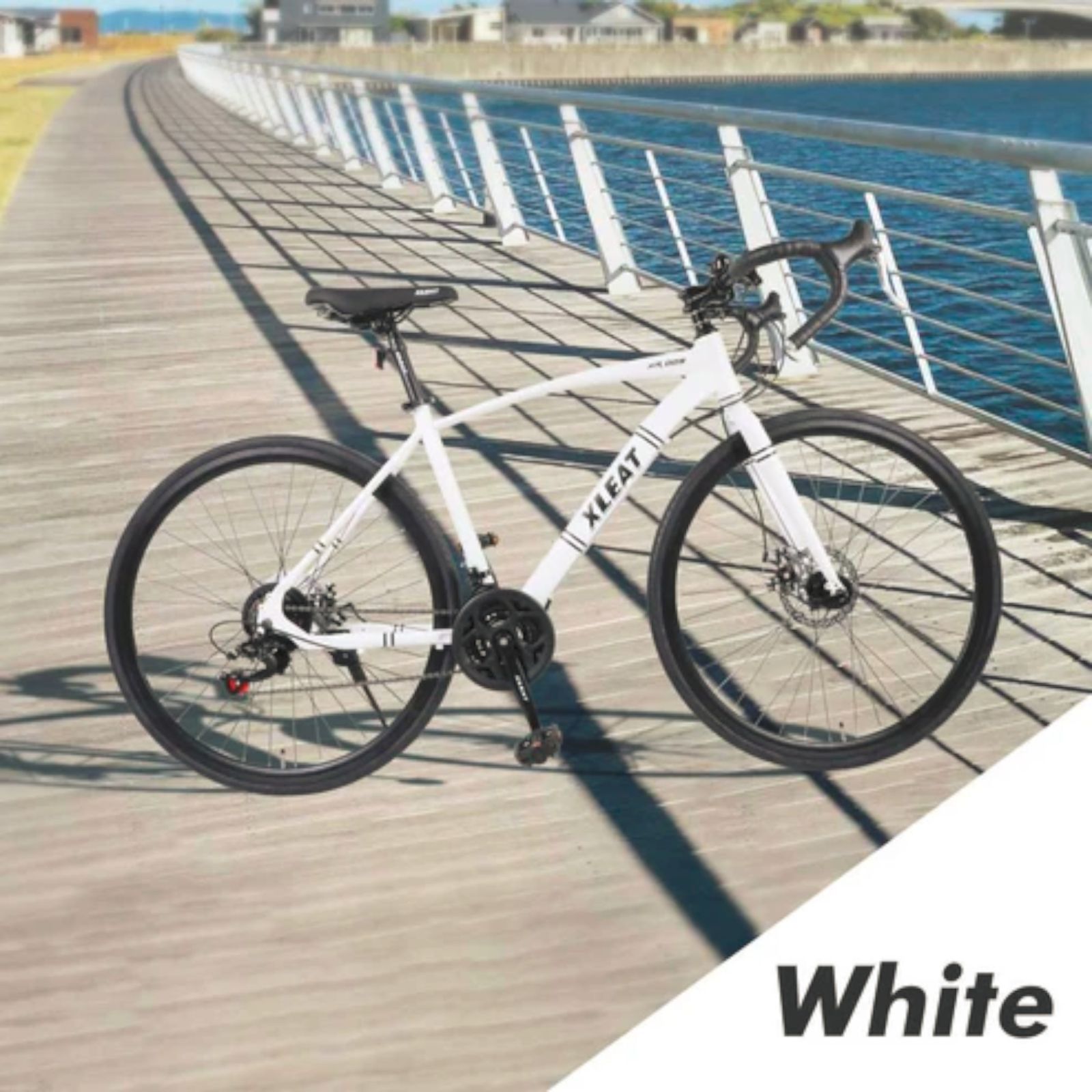 1843 ロードバイク ホワイト 700c シマノ製 21段変速 ライト スタンド